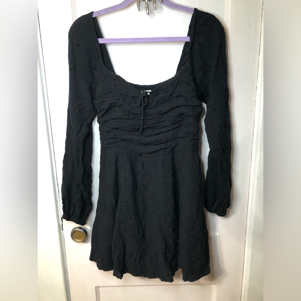 Hollister Black Ruched Bishop Sleeve Sundress